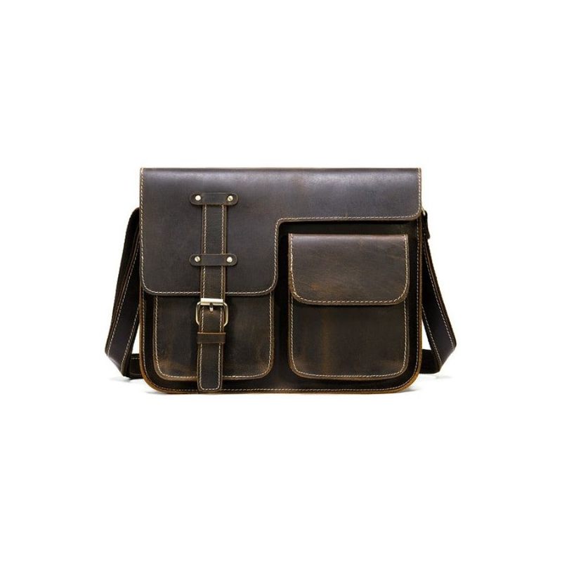 Bolsa Ombro Masculina Com Capa Couro E Mensageiro Fecho - Café