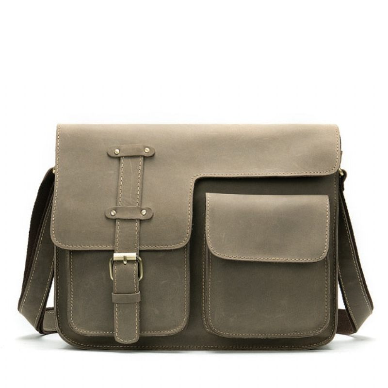 Bolsa Ombro Masculina Com Capa Couro E Mensageiro Fecho - Cinza