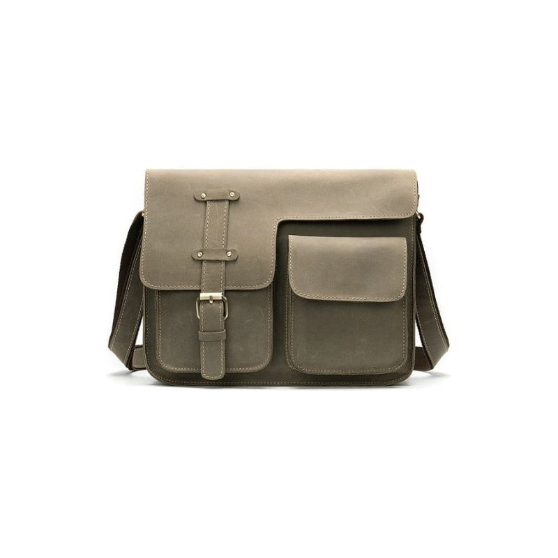 Bolsa Ombro Masculina Com Capa Couro E Mensageiro Fecho - Cinza