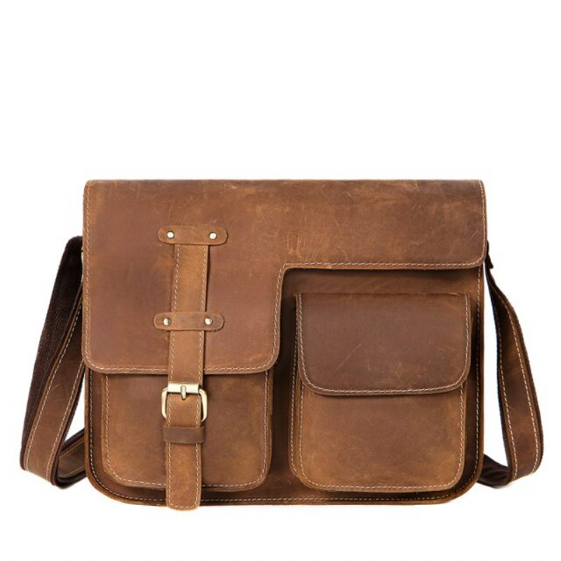 Bolsa Ombro Masculina Com Capa Couro E Mensageiro Fecho - Marrom