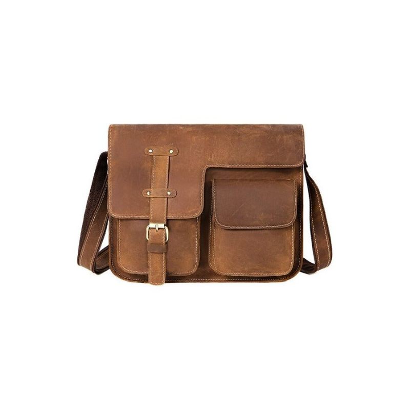 Bolsa Ombro Masculina Com Capa Couro E Mensageiro Fecho - Marrom