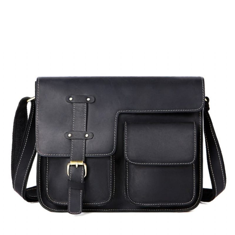 Bolsa Ombro Masculina Com Capa Couro E Mensageiro Fecho - Preto