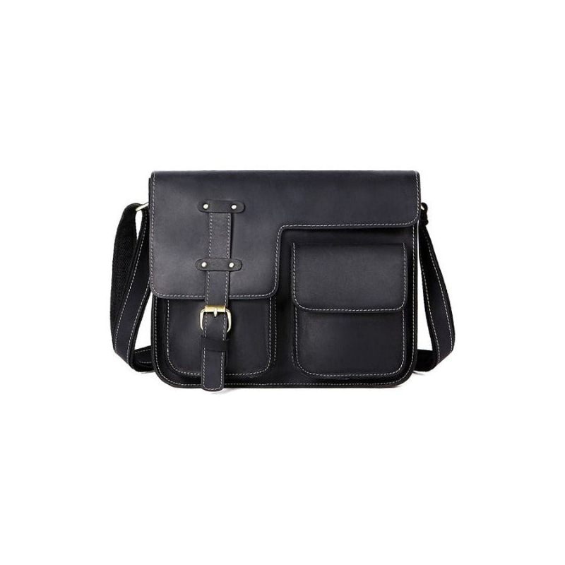 Bolsa Ombro Masculina Com Capa Couro E Mensageiro Fecho - Preto