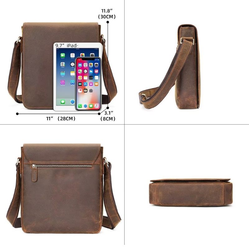 Bolsa Ombro Masculina Com Zíper Crossbody - Marrom