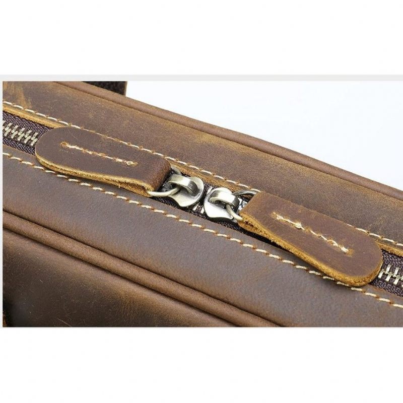 Bolsa Ombro Masculina Couro Com Zíper Luxo Pasta Para Laptop - Café
