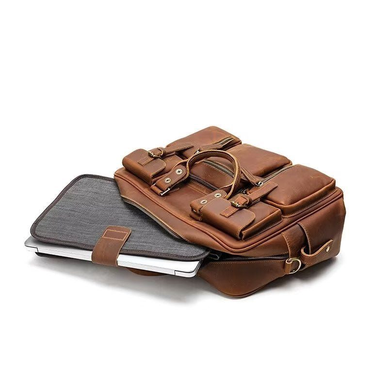 Bolsa Ombro Masculina Couro Vaca Viagem Luxuosa - Marrom