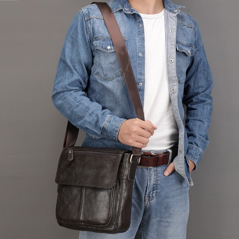 Bolsa Ombro Masculina Crossbody Couro - Café