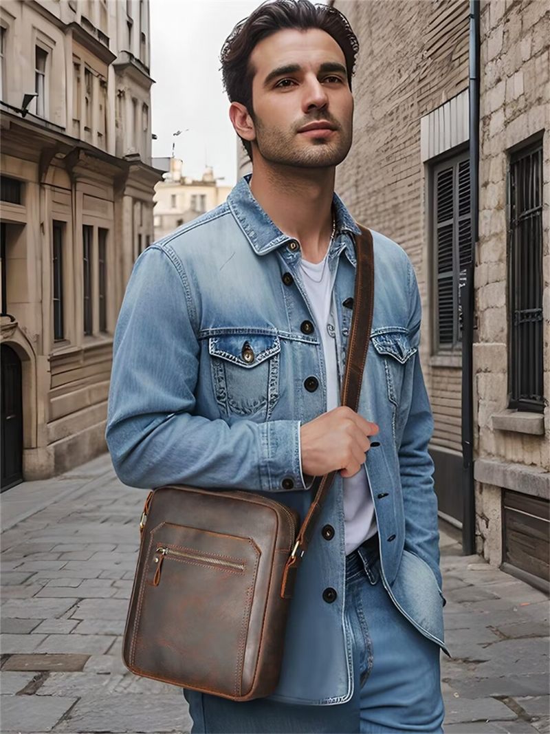 Bolsa Ombro Masculina Distinta Couro Jacaré Dapper - Café