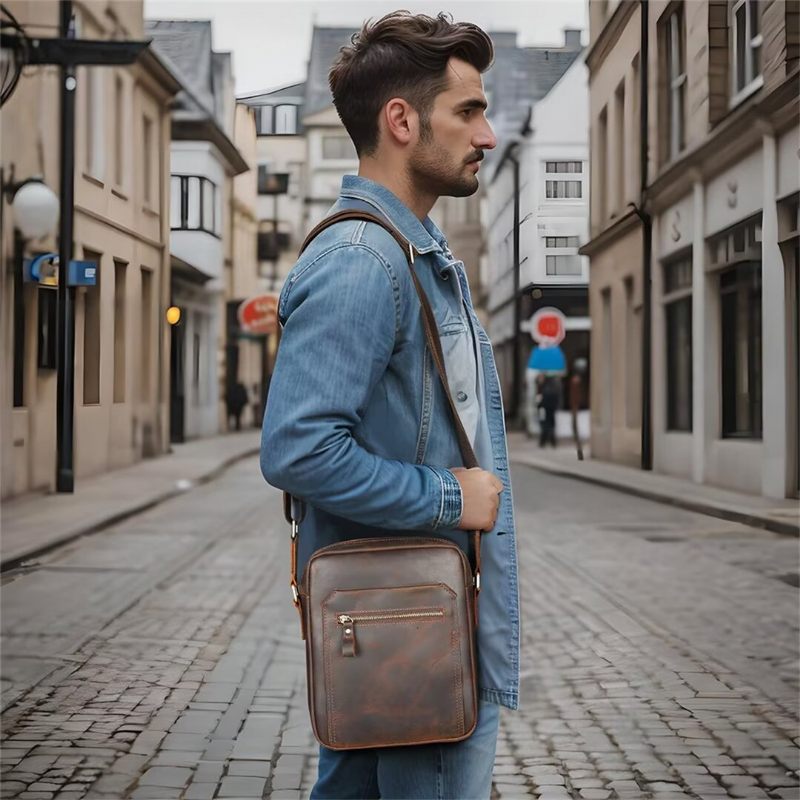 Bolsa Ombro Masculina Distinta Couro Jacaré Dapper - Café