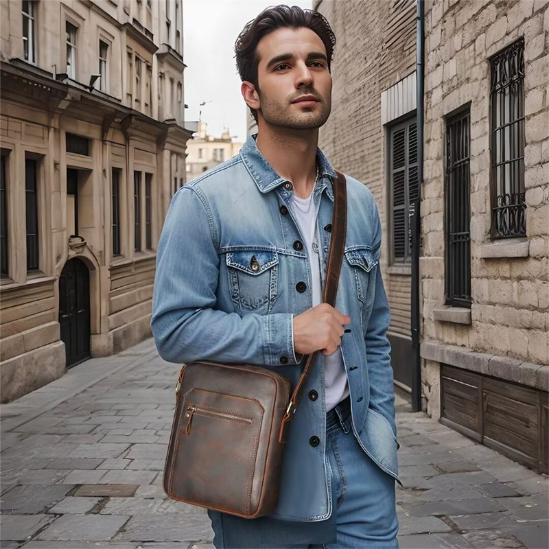 Bolsa Ombro Masculina Distinta Couro Jacaré Dapper - Café