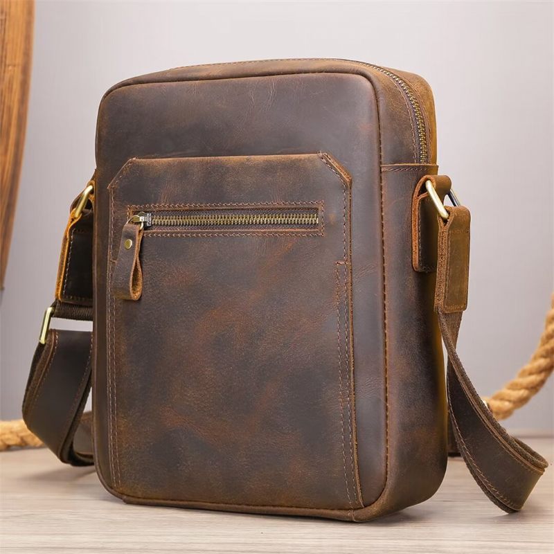 Bolsa Ombro Masculina Distinta Couro Jacaré Dapper - Café