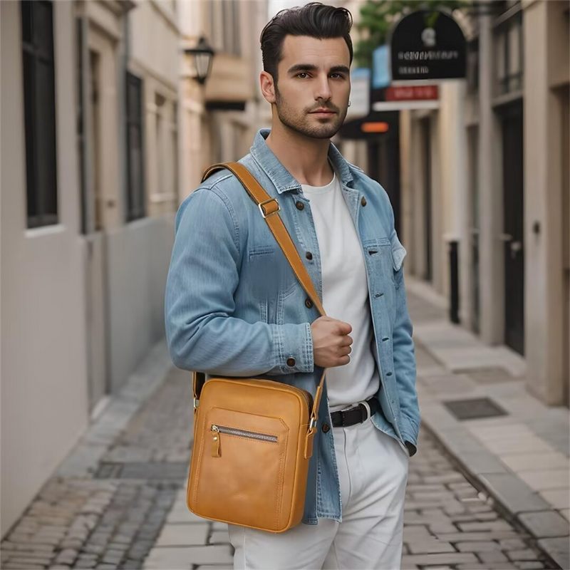 Bolsa Ombro Masculina Distinta Couro Jacaré Dapper - Café