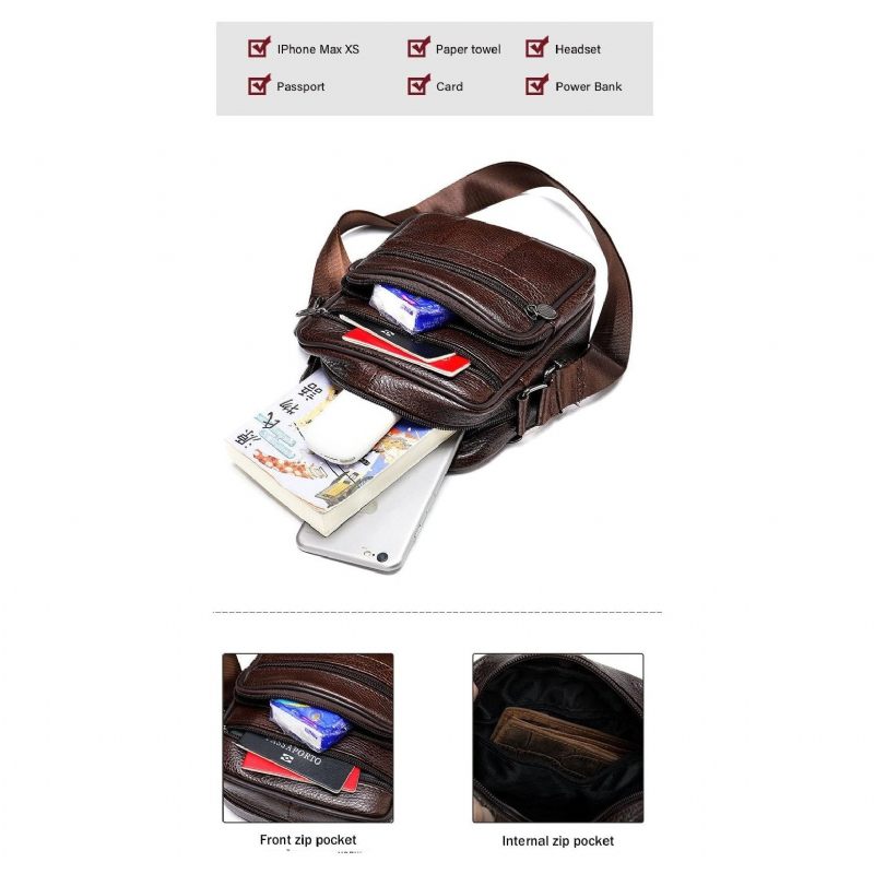 Bolsa Ombro Masculina Luxo Com Aba Couro Exótico Mensageiro Crossbody - Café