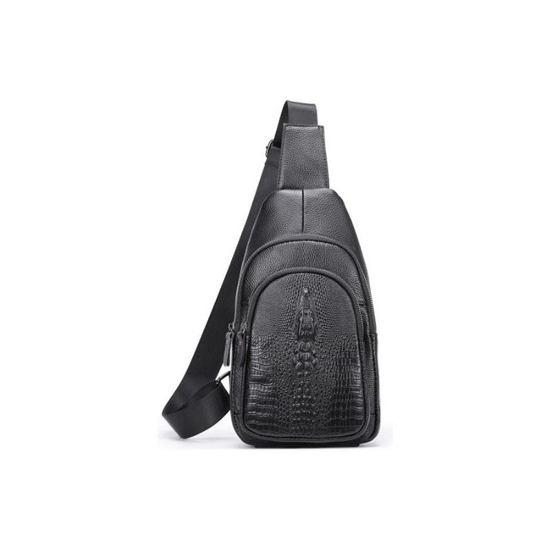 Bolsa Ombro Masculina Luxuosa Crocprint Couro Crossbody Mensageiro - Preto