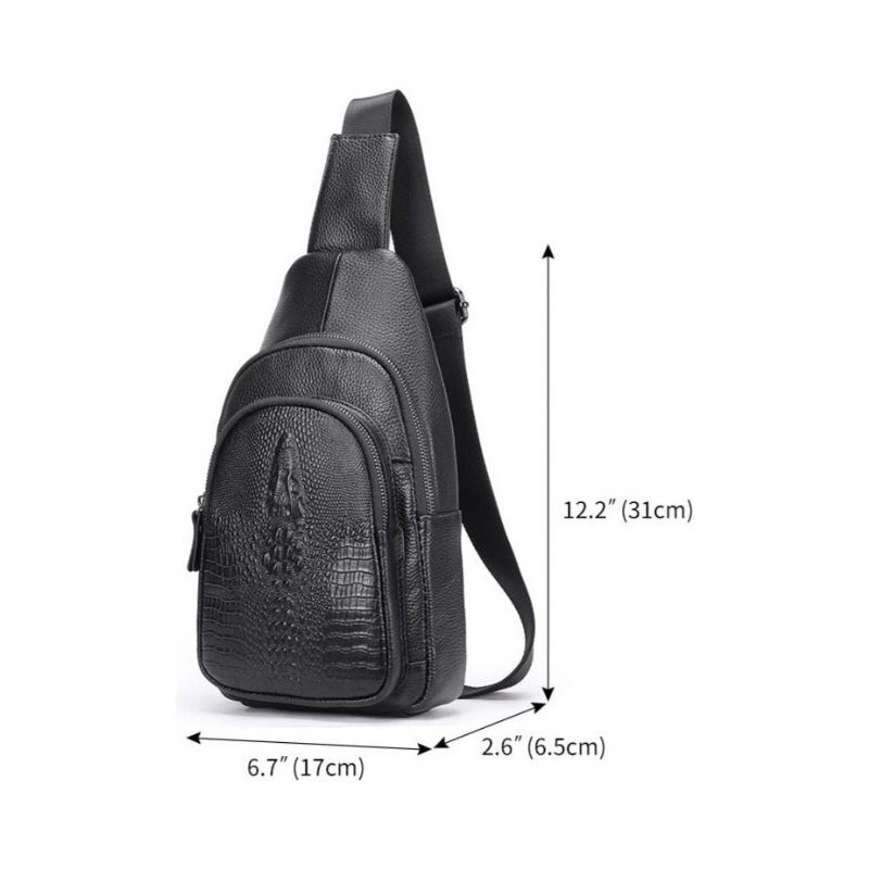 Bolsa Ombro Masculina Luxuosa Crocprint Couro Crossbody Mensageiro - Preto