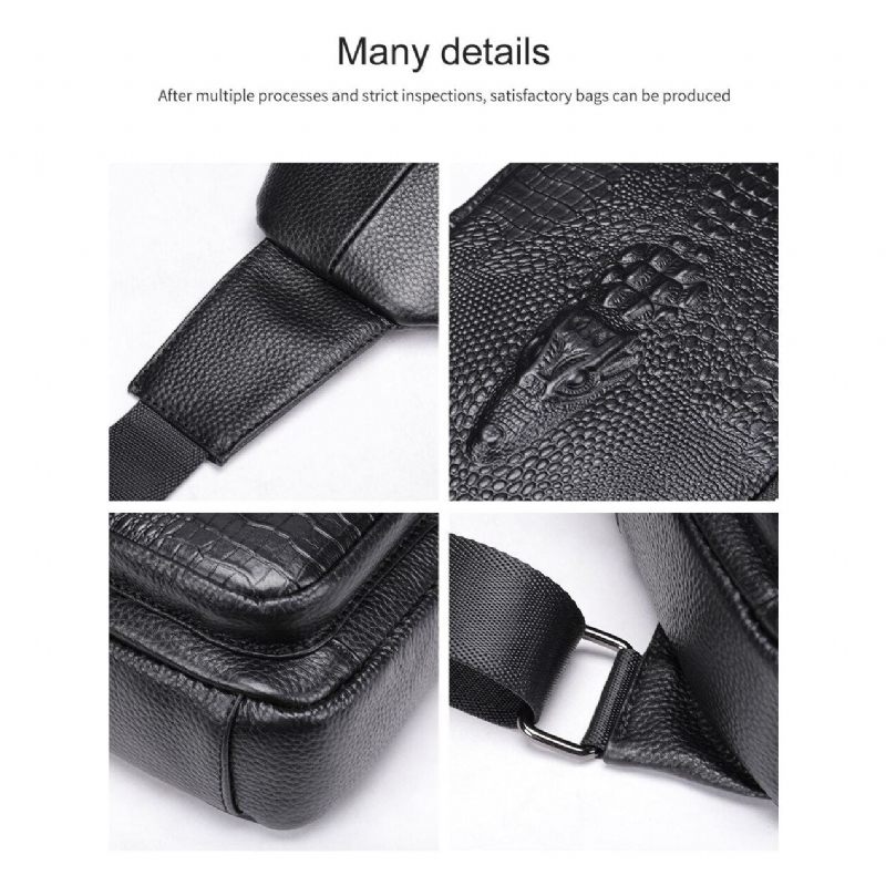 Bolsa Ombro Masculina Luxuosa Crocprint Couro Crossbody Mensageiro - Preto