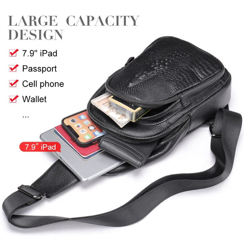 Bolsa Ombro Masculina Luxuosa Crocprint Couro Crossbody Mensageiro - Preto