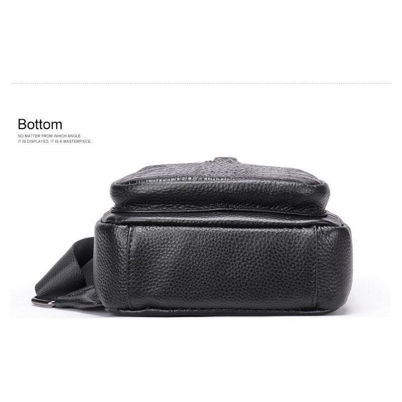 Bolsa Ombro Masculina Luxuosa Crocprint Couro Crossbody Mensageiro - Preto