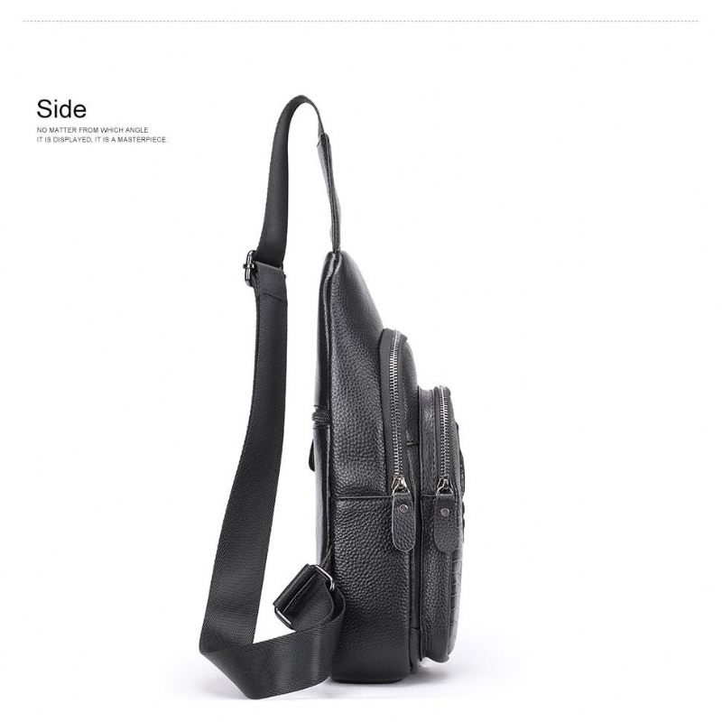 Bolsa Ombro Masculina Luxuosa Crocprint Couro Crossbody Mensageiro - Preto