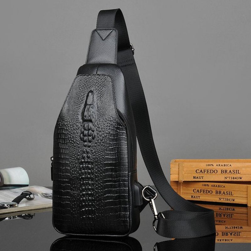 Bolsa Ombro Masculina Vintage Chique Mensageiro Couro - Preto