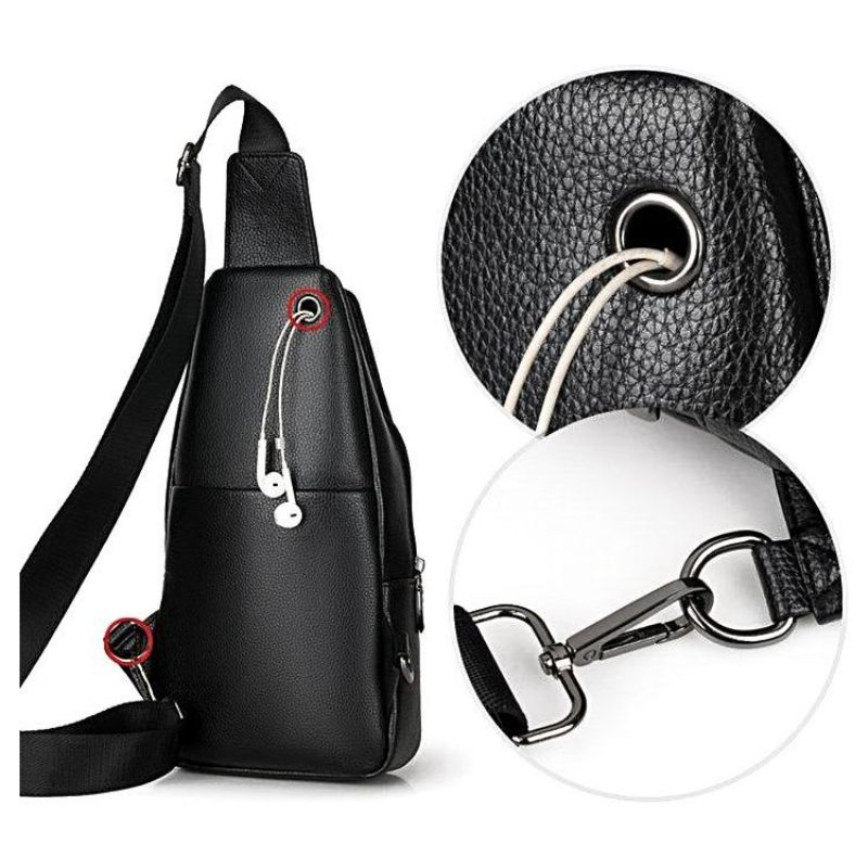 Bolsa Ombro Masculina Vintage Chique Mensageiro Couro - Preto