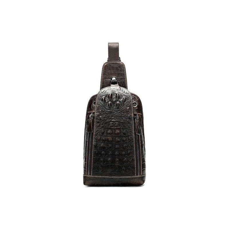 Bolsas Ombro Masculinas Luxuosas Com Padrão Jacaré Couro Crossbody Bolsa Mensageiro - Café
