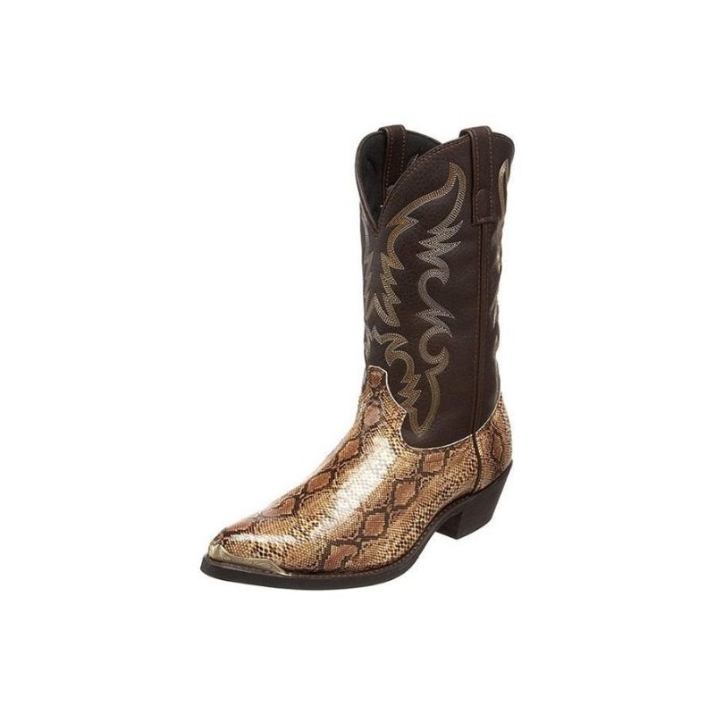 Botas Masculinas Bordadas Exóticas Cowboy Cano Médio Ocidental - Café