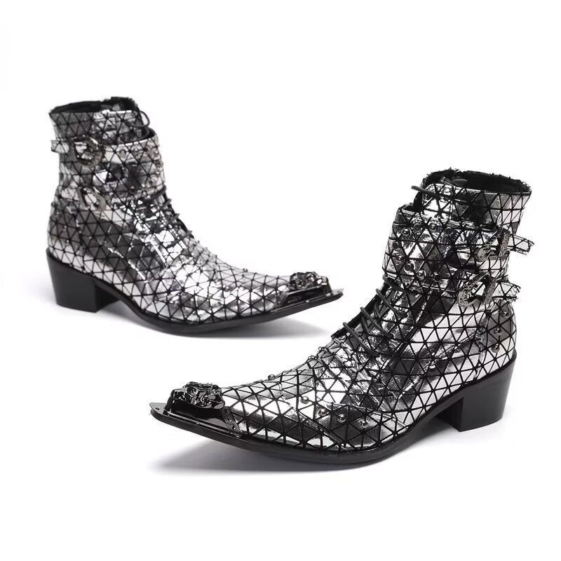 Botas Masculinas Botins Sofisticados Com Bico Fino - Prata