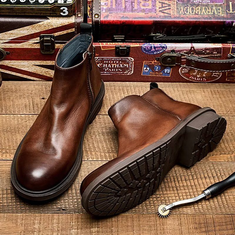 Botas Masculinas Chiques Com Cadarço - Café