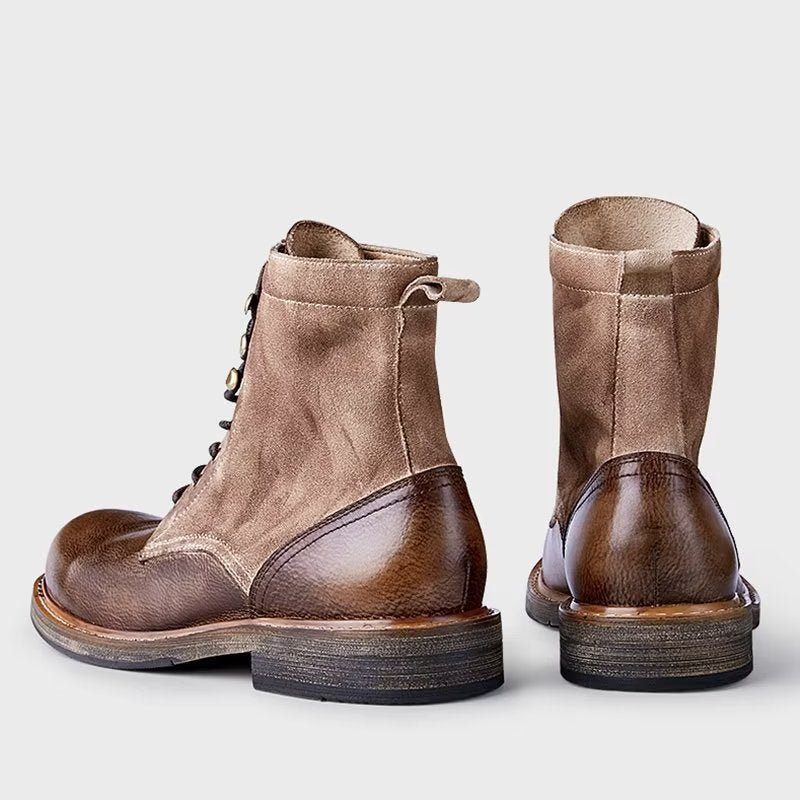Botas Masculinas Chiques Couro Com Cadarço - Marrom