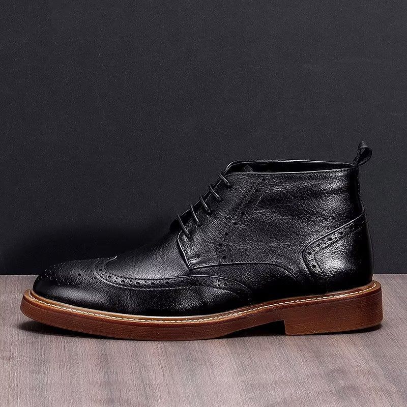 Botas Masculinas Chiques Couro Com Cordões - Preto