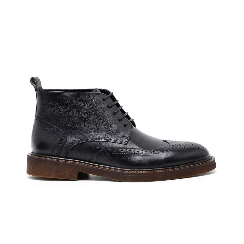 Botas Masculinas Chiques Couro Com Cordões - Preto