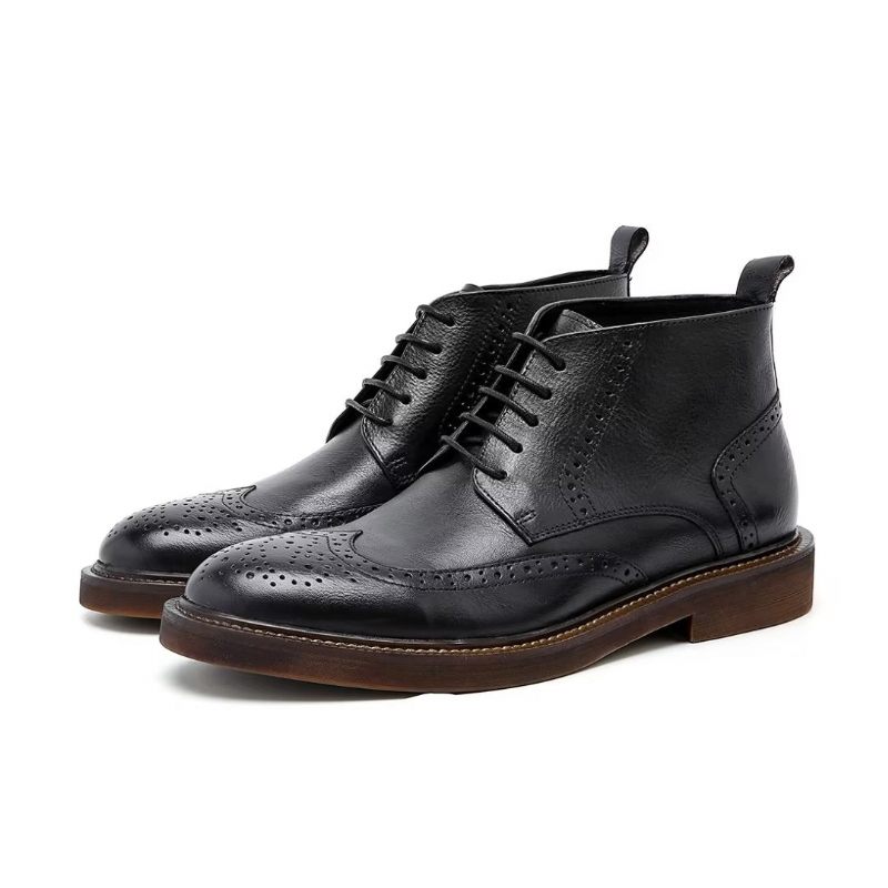 Botas Masculinas Chiques Couro Com Cordões - Preto