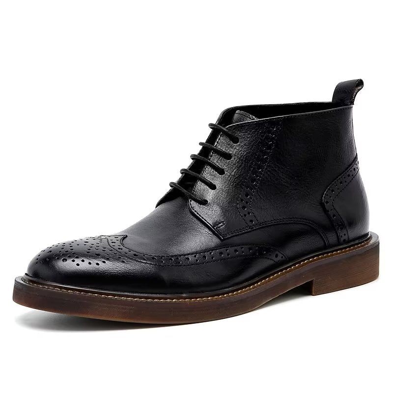 Botas Masculinas Chiques Couro Com Cordões - Preto