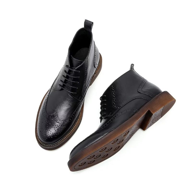 Botas Masculinas Chiques Couro Com Cordões - Preto