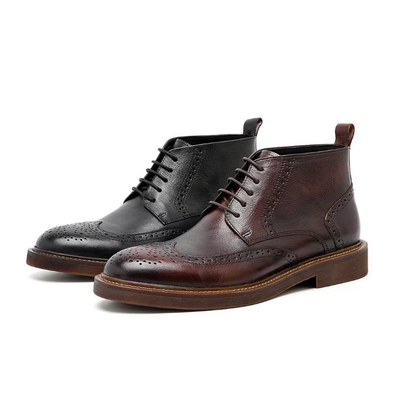 Botas Masculinas Chiques Couro Com Cordões - Preto