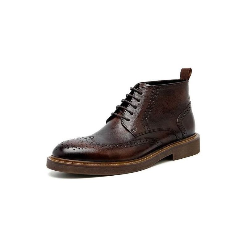 Botas Masculinas Chiques Couro Com Cordões - Café