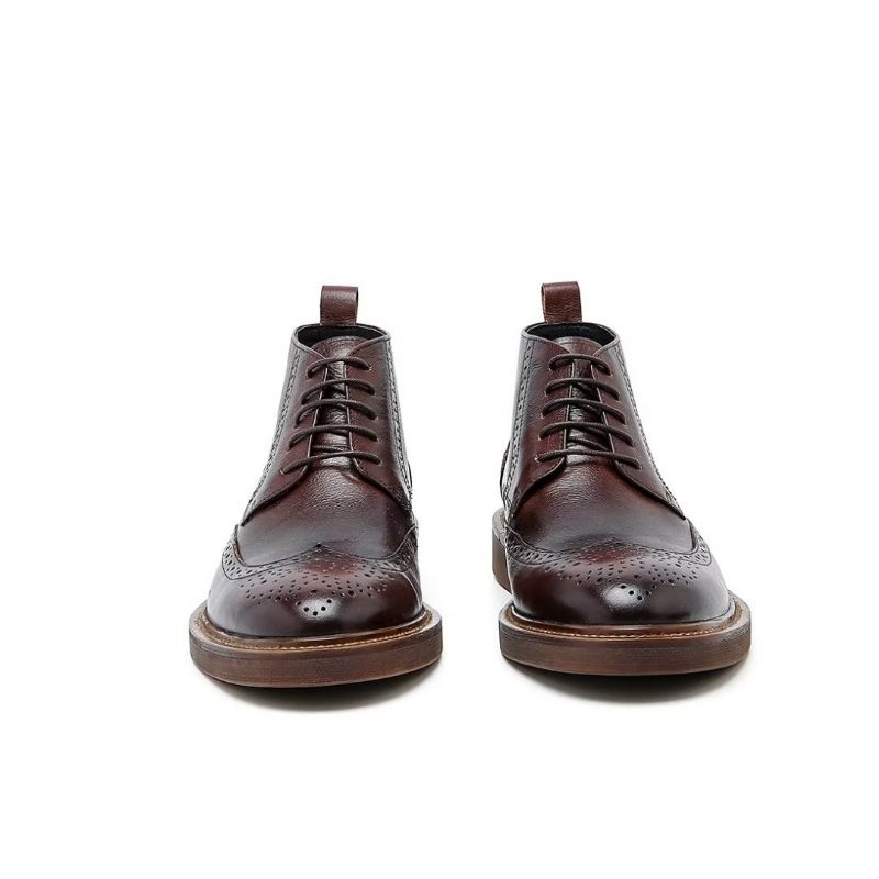 Botas Masculinas Chiques Couro Com Cordões - Café
