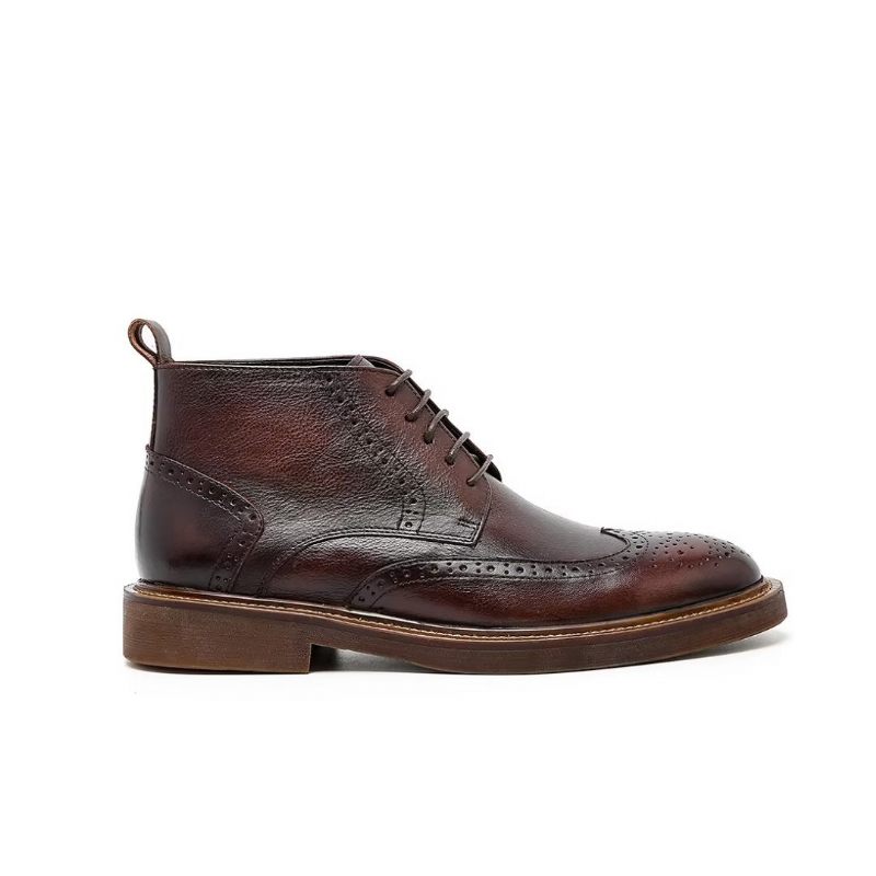 Botas Masculinas Chiques Couro Com Cordões - Café
