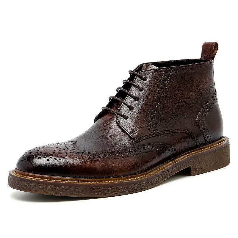 Botas Masculinas Chiques Couro Com Cordões - Café