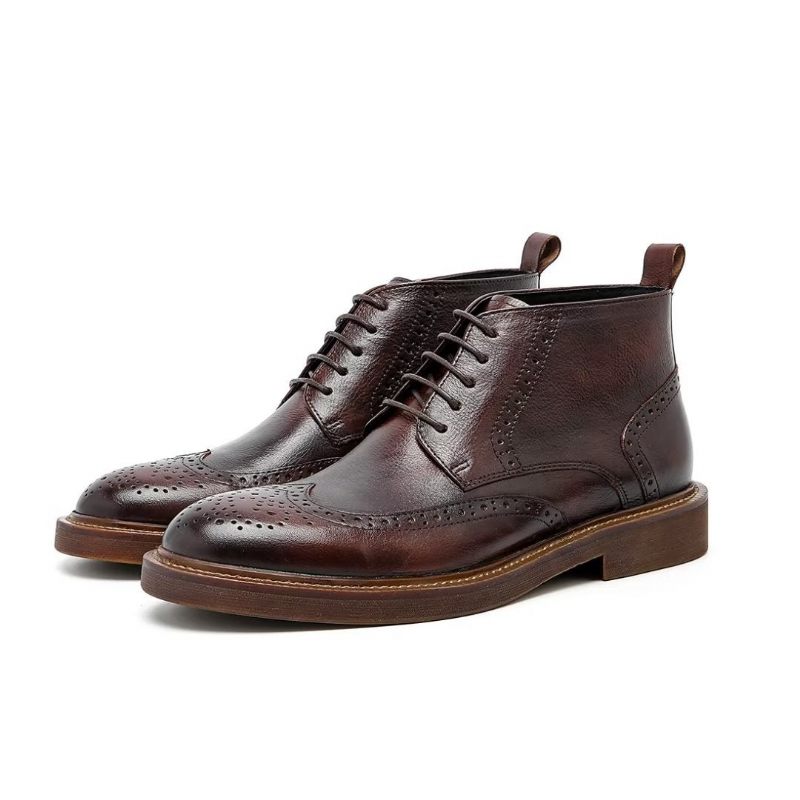 Botas Masculinas Chiques Couro Com Cordões - Café