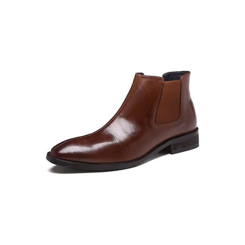 Botas Masculinas Com Bico Pontudo Em Relevo Chelsea - Marrom