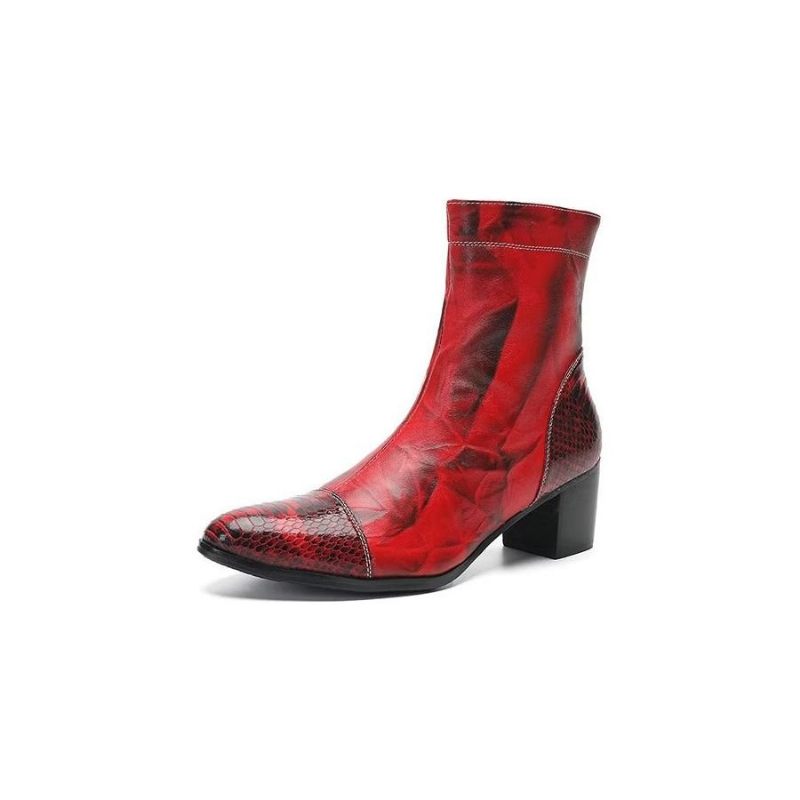 Botas Masculinas Com Textura Couro Botins - Vermelho