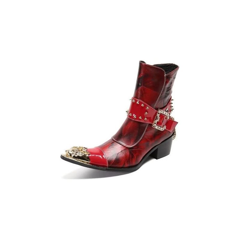 Botas Masculinas Com Textura Exótica Botins Chamativos - Vermelho
