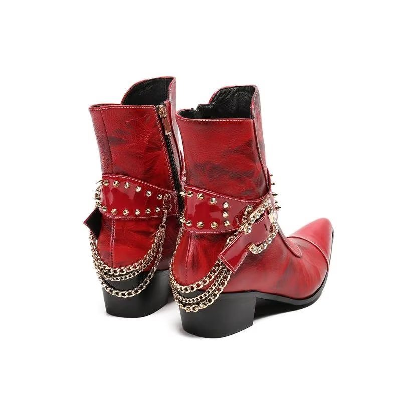 Botas Masculinas Com Textura Exótica Botins Chamativos - Vermelho