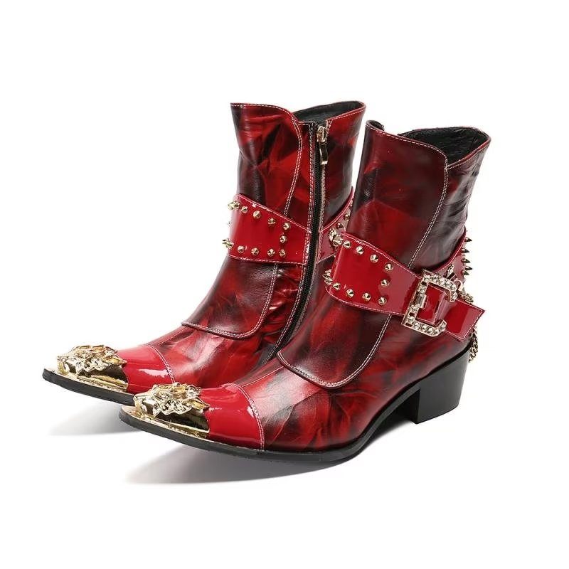 Botas Masculinas Com Textura Exótica Botins Chamativos - Vermelho