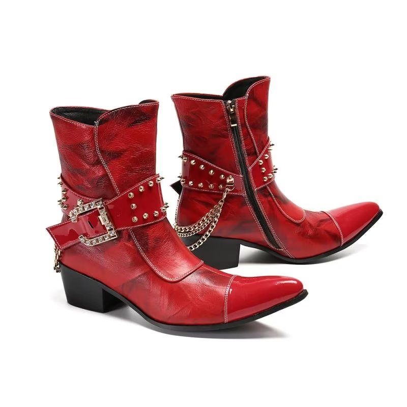 Botas Masculinas Com Textura Exótica Botins Chamativos - Vermelho