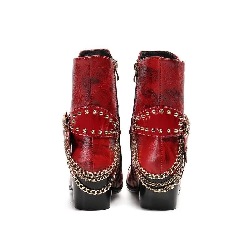 Botas Masculinas Com Textura Exótica Botins Chamativos - Vermelho