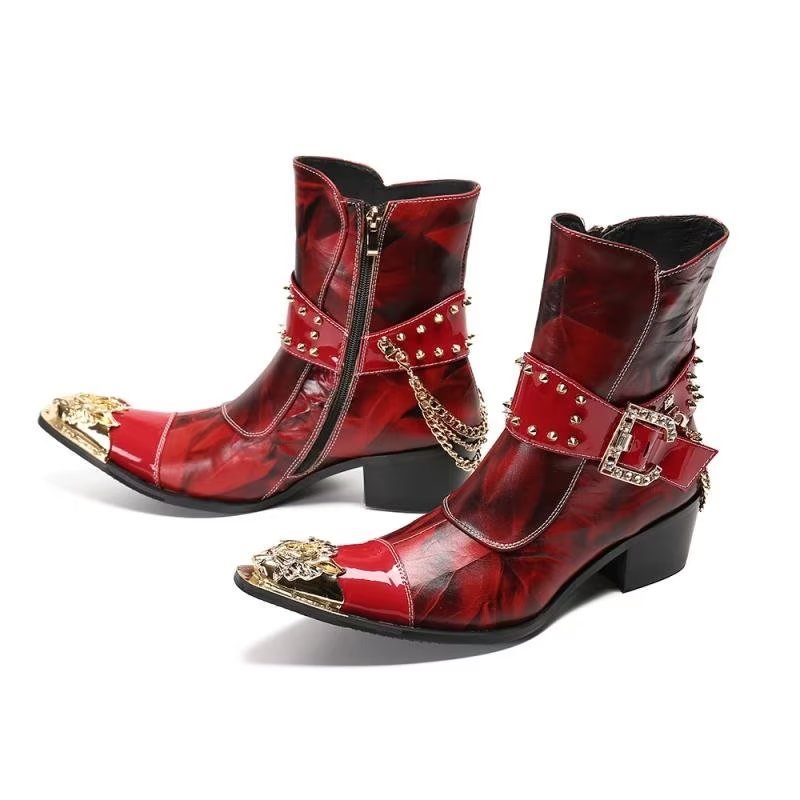 Botas Masculinas Com Textura Exótica Botins Chamativos - Vermelho