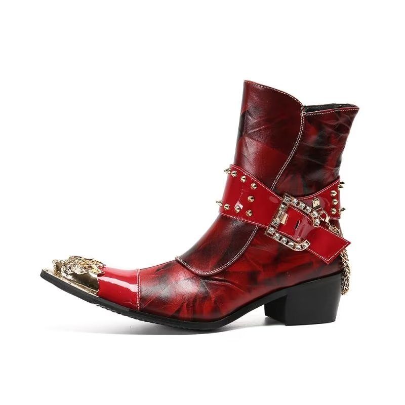 Botas Masculinas Com Textura Exótica Botins Chamativos - Vermelho